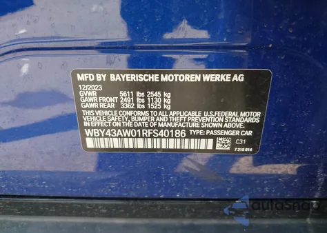 2024 BMW I4 Edrive35 из США, поврежденный, VIN WBY43AW01RFS40186